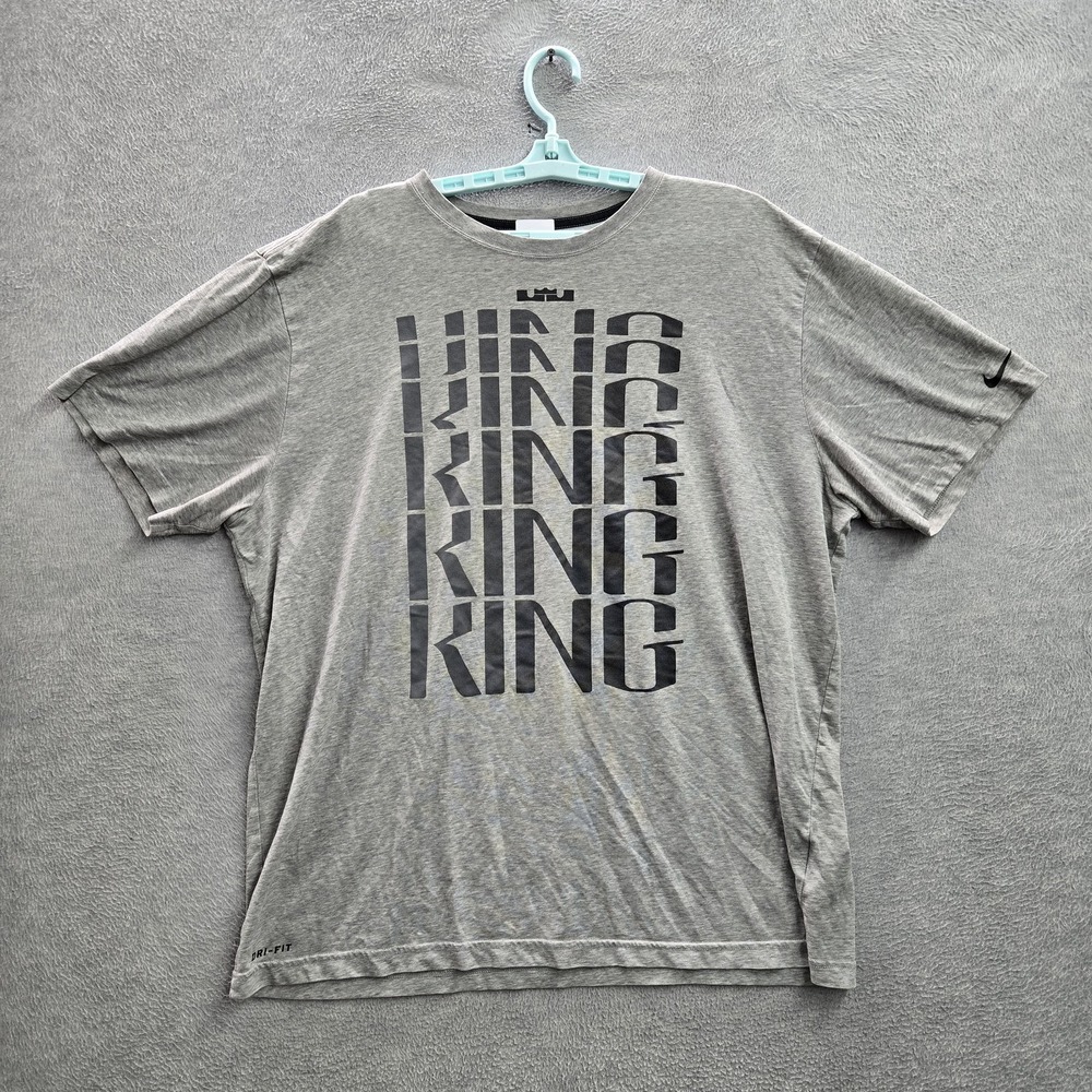 Nike x Lebron James Men Shirt 2XL Gray Graphic Text Dri-Fit Logo‎ King James